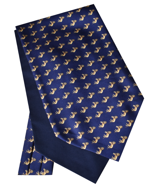 Fine Silk Golden Lion Design Cravat in Navy